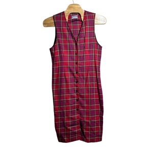 Pendleton Vintage Red Plaid Wool Button Front Jumper Dress Womens 16 USA Made